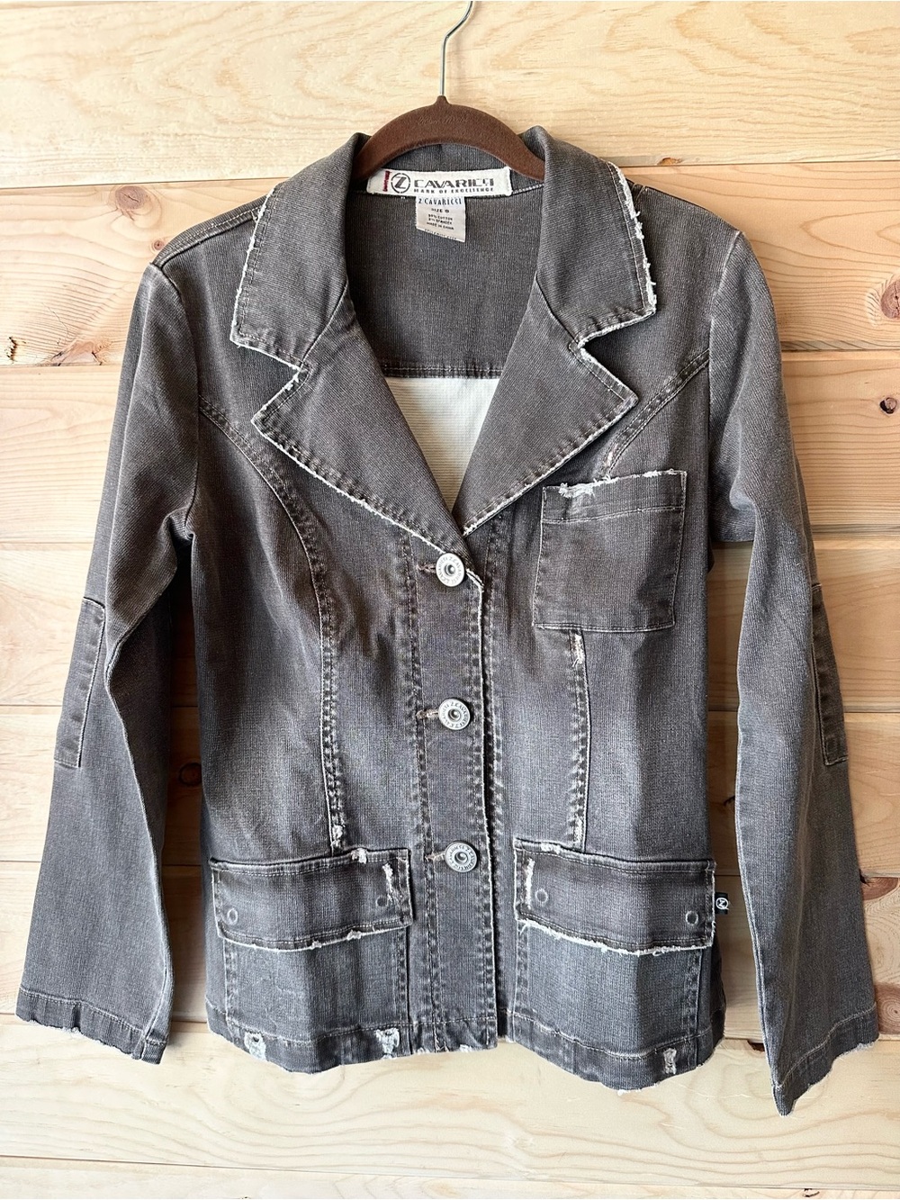 Vintage Z Cavaricci Charcoal Denim Blazer Jacket Distressed Y2K 90s Grunge S